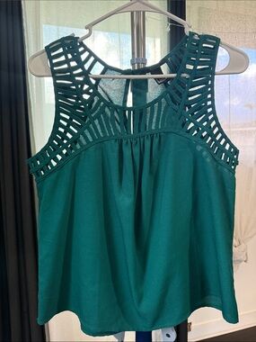 Forever 21 Teal Laser-Cut Yoke Tank Top